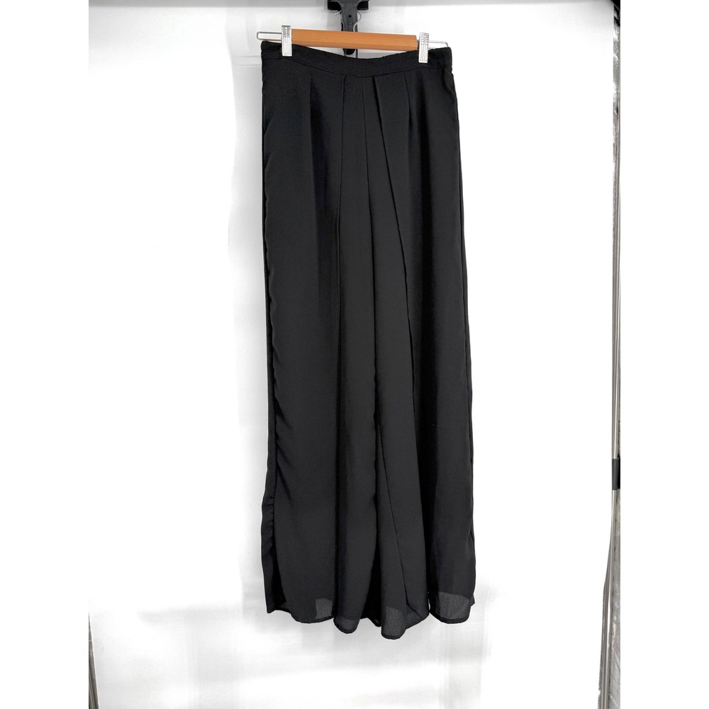 Favlux Fashion Black Wide Leg Palazzo Pants Pleated Front Side Slit Sz M